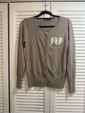 Alvin Valley Taupe Button-Front Cardigan with Cream Logo Patch